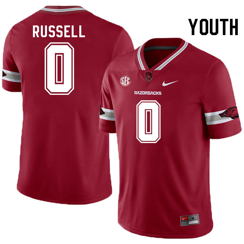 Youth #0 Braylen Russell Arkansas Razorbacks College Football Jerseys Stitched-Alternate Cardinal